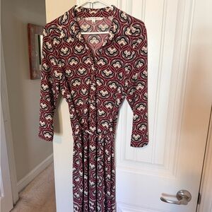 Max Studio Burgundy and Cream Geometric Long Sleeve Dress